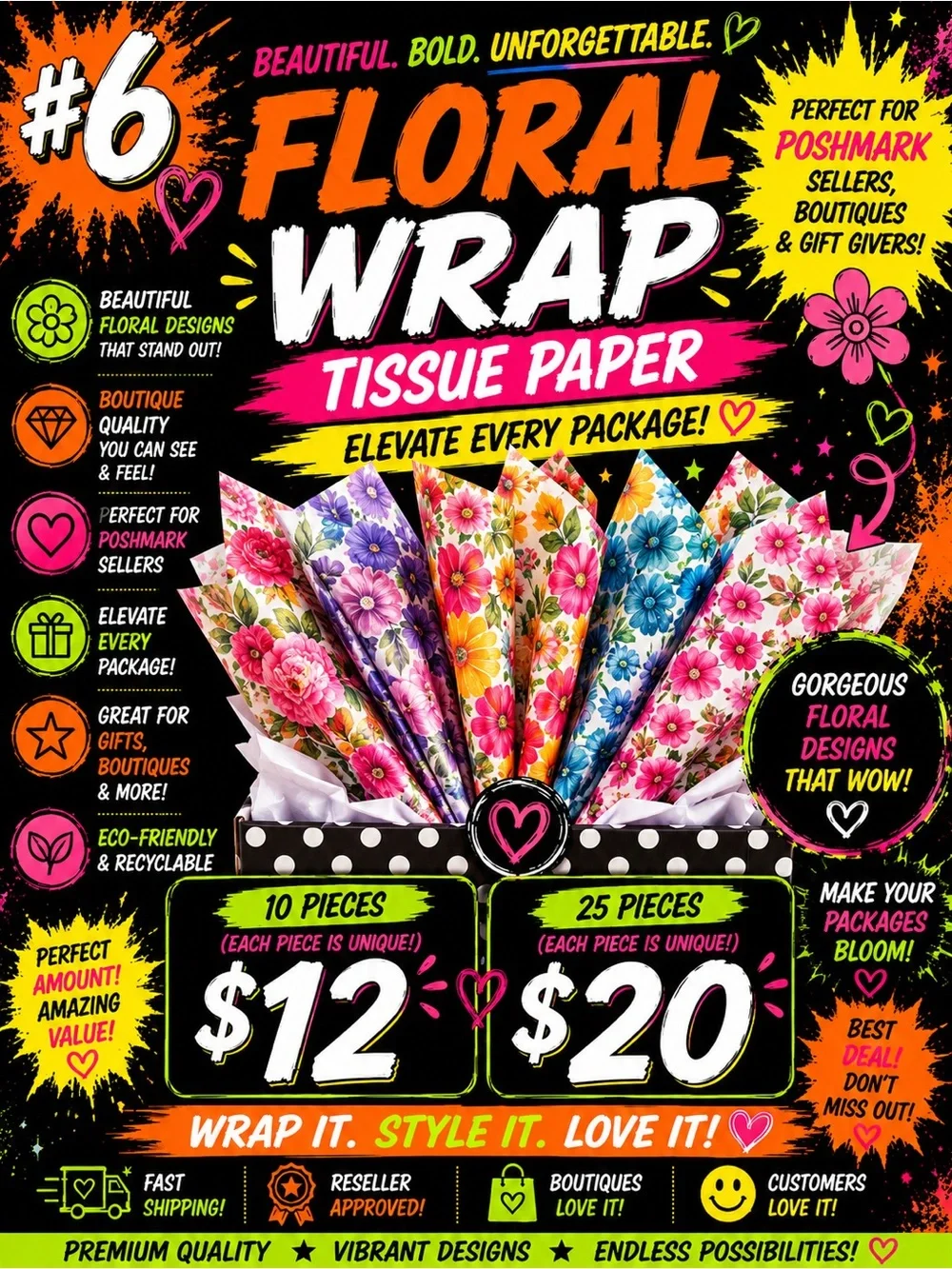 ★ Floral Wrap Tissue Paper | Boutique Gift Wrap & Packaging Paper